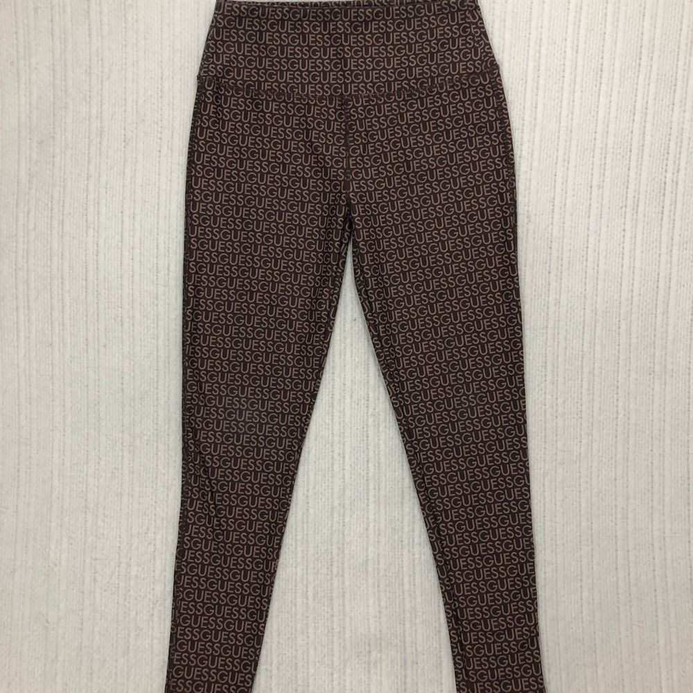 GUESS Los Angeles Women's Leggings Size Large L Brown Monogram All Over Print